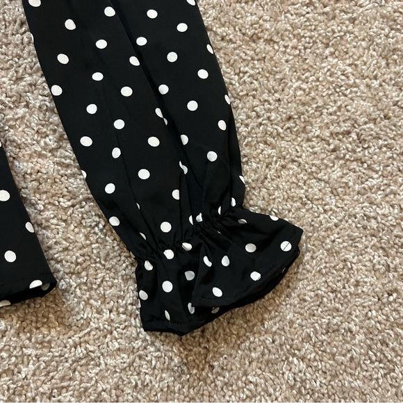 Shein Polka Dot Print Frill Notched Neck Flounce Sleeve Blouse Size Medium - Picture 4 of 6